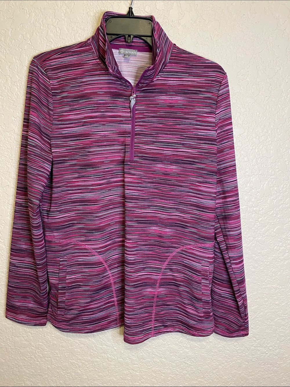 Talbots Striped Half-Zip Performance Pullover - Pink/Purple Size M